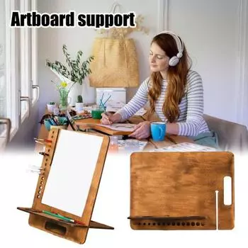Настольный мольберт, деревянная доска для рисования со встроенной ручкой для рисования, эскизов, чтения, переносной художественный мольберт, подставка для хранения холста, книги, ноутбука эбеновый