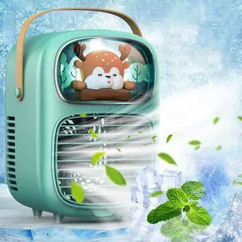 Настольный охладитель с водяным льдом, ночной светильник, увлажнитель воды, распылительный вентилятор зелёный