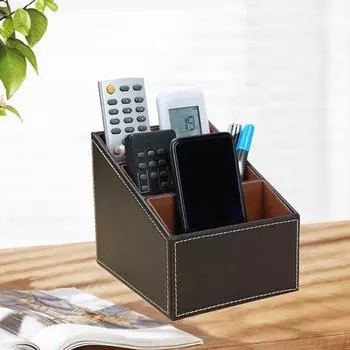 Настольный органайзер, держатель для пульта дистанционного управления, органайзер из искусственной кожи, косметическое хранение на рабочем столе кофейный