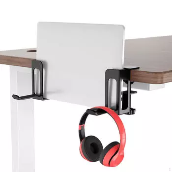 Настольный органайзер для хранения без сверления под держателем для ноутбука с подставкой для наушников чёрный