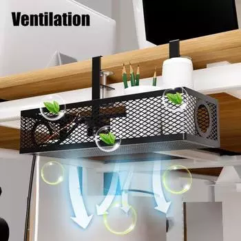 Настольный органайзер для кабелей, полка для хранения, прочная несущая способность, регулируемая конструкция, простая установка, металл чёрный