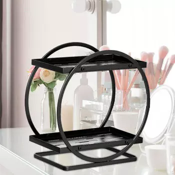 Настольный органайзер для кухонных полок, 2-слойный, небольшого размера, для хранения косметики, поднос для косметики Black