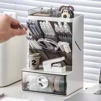 Настольный органайзер, наклонный держатель для ручек, ящик для хранения, офисный настольный светильник, роскошный пластиковый многофункциональный держатель для ручек, канцелярские принадлежности для студентов коричневый