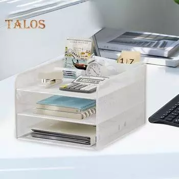 Настольный органайзер, ящик для хранения, трехслойный дизайн, многофункциональный органайзер большой емкости, держатель для бумаги, металлическая сетка, стеллаж для хранения чёрный