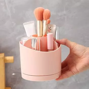 Настольный органайзер, вращающийся на 360 градусов, держатель для карандашей и ручек, большая вместимость, несколько отделений, держатель для кистей для макияжа, подставка для ручек розовый