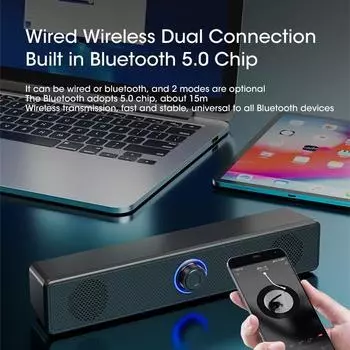 Настольный ПК динамик с микрофоном Компьютерные колонки Bluetooth проводной микрофон 4D Surround AUX Soundbar Стерео сабвуфер Soundbar