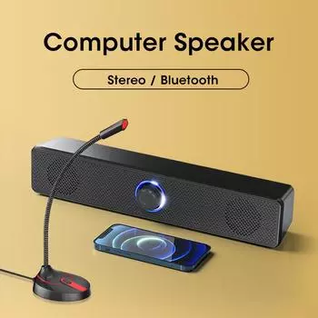 Настольный ПК динамик с микрофоном Компьютерные колонки Bluetooth проводной микрофон 4D Surround AUX Soundbar Стерео сабвуфер Soundbar