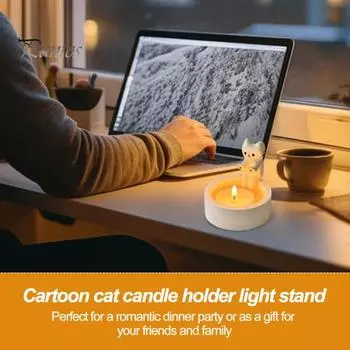 Настольный подсвечник в форме милого мультяшного кота, подсвечник из синтетической смолы, подсвечник для украшения дома Cat