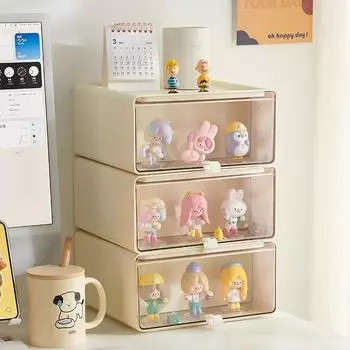 Настольный ящик для хранения фигурок Прозрачный ящик Тип отделки Косметика Разное Пластиковый пыленепроницаемый глухой ящик Полка для демонстрации