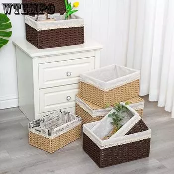 Настольный ящик для хранения из ротанга, плетеные закуски, косметика, игрушки, корзина для хранения, домашняя ткань, журнальный столик, корзина для ключей, разное бежевый