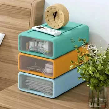 Настольный ящик для хранения, контейнеры для хранения в стиле ящика, для дома, штабелируемый прозрачный органайзер для канцелярских принадлежностей, аксессуары для офисного стола синий