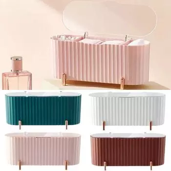 Настольный ящик для хранения косметики, пылезащитный органайзер для макияжа, ватные диски, тампоны, держатель для яиц, органайзер для ювелирных изделий в ванной комнате None розовый
