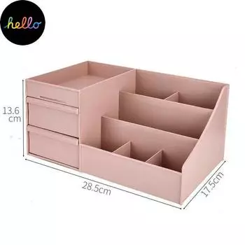 Настольный ящик для хранения косметики в общежитии, пластиковый ящик типа средств по уходу за кожей, туалетный столик, студенческая бытовая пылезащитная полка 28.5*17.5*13.6cm розовый