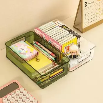 Настольный ящик для хранения, пластиковый акриловый стеллаж для хранения, корзина для хранения косметики, прозрачная, может быть сложена в коробку, ящик для хранения small 25*10*7cm белый