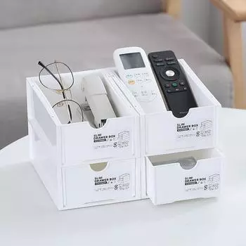 Настольный ящик для хранения, полка для хранения косметики, шкаф для хранения канцелярских принадлежностей, мелкие предметы можно штабелировать, комбинированный тип ящика, сортировка 18.5*11.5*6.5cm белый