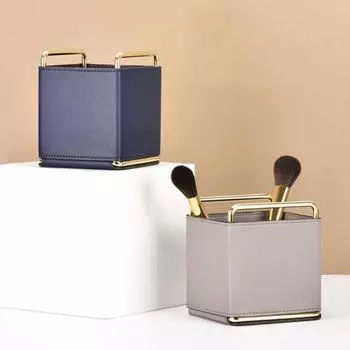 Настольный ящик для хранения, простой многофункциональный квадратный держатель для ручек из искусственной кожи в скандинавском стиле для дома светло-серый