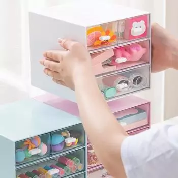 Настольный ящик для хранения, прозрачный пластиковый держатель для канцелярских принадлежностей для макияжа, органайзер с 4 ящиками для офиса, дома, школы белый