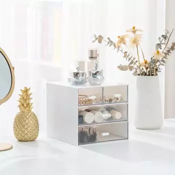 Настольный ящик для хранения, прозрачный пластиковый держатель для канцелярских принадлежностей для макияжа, органайзер с 4 ящиками для офиса, дома, школы белый