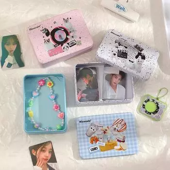 Настольный ящик для хранения ручной работы Материал «сделай сам» Ящик для хранения большой емкости Idol 3-дюймовый чехол для хранения фотографий Железный ящик Самопечатный органайзер для фотографий 14*4.5*10cm розовый