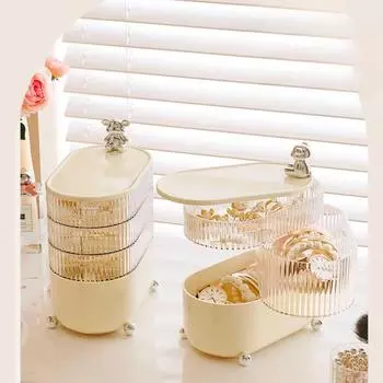Настольный ящик для хранения с крышкой, легкие роскошные предметы домашнего обихода, пыле- и влагонепроницаемые вращающиеся продукты для хранения косметики