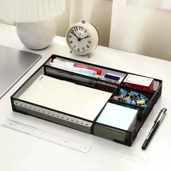 Настольный ящик для хранения с несколькими отделениями, большая емкость, полая сетка, металлическая ручка, зажимы для книг, блокноты, чехол для хранения, школьный офисный ящик, органайзер, лоток чёрный