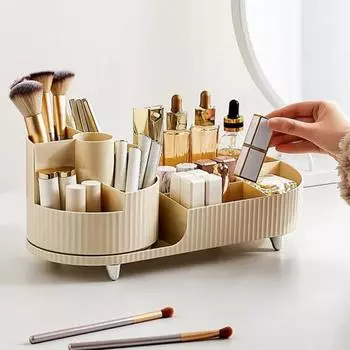 Настольный ящик для хранения с несколькими отделениями, вращение на 360 градусов, косметические канцелярские принадлежности, классификационная организация, чехол для дома, офиса, держатель для книг, кисточка для макияжа молочный белый