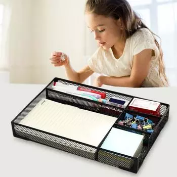 Настольный ящик для хранения с несколькими отделениями, большая емкость, полая сетка, металлическая ручка, зажимы для книг, блокноты, чехол для хранения, школьный офисный ящик, органайзер, лоток