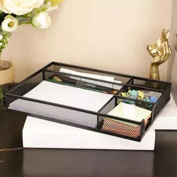 Настольный ящик для хранения с несколькими отделениями, большая емкость, полая сетка, металлическая ручка, зажимы для книг, блокноты, чехол для хранения, школьный офисный ящик, органайзер, лоток чёрный