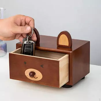 Настольный ящик для хранения вещей, органайзер для стола, симпатичный настольный органайзер, деревянное хранилище для Dark Wood Bear