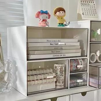 Настольный ящик для хранения вещей Прозрачный ящик Органайзер для канцелярских принадлежностей Косметика Держатель для ручек для студентов Офисная стойка для хранения всякой всячины Large single cell чистый