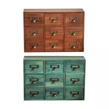 Настольный шкаф для хранения с 9 ящиками в стиле ретро, деревянный с металлическими ручками, аптечка для организации домашней спальни, прилавок коричневый