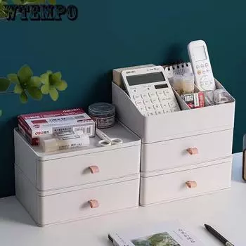 Настольный штабелируемый ящик для хранения косметики с выдвижным ящиком, настольный контейнер для ювелирных изделий, лака для ногтей, ящик для макияжа белый