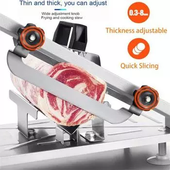 Настольный слайсер из нержавеющей стали Машина для резки замороженного мяса Эргономичный дизайн Регулируемая толщина мяса