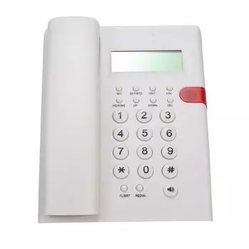 Настольный стационарный телефон без аккумулятора с функцией идентификации вызывающего абонента с регулируемой яркостью ЖК-экрана белый