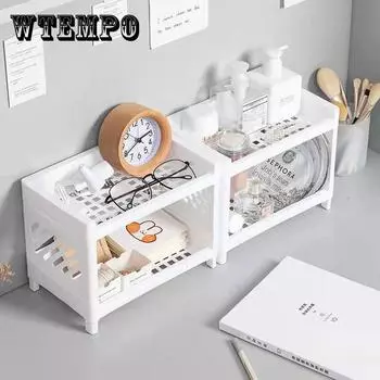 Настольный стеллаж для хранения косметики Стеллаж для хранения Настольный органайзер Стойка для закусок Ящик для хранения мелочей Домашняя кухонная сливная стойка Домашний органайзер 24.5*15*16cm розовый