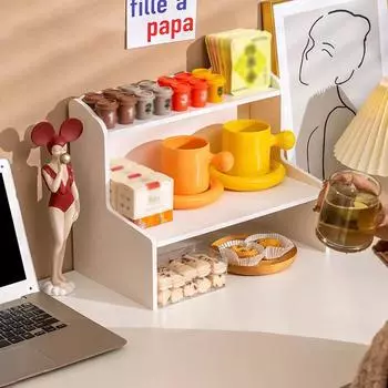 Настольный стеллаж для хранения вещей, белый двухъярусный стол, легкая настольная полка, симпатичный многофункциональный ящик для хранения вещей бронзовый