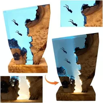 Настольный светильник из смолы для исследования морского дна, креативное искусство, декоративная лампа для исследования пещер, дайвинг, тематический ночник с зарядкой от USB