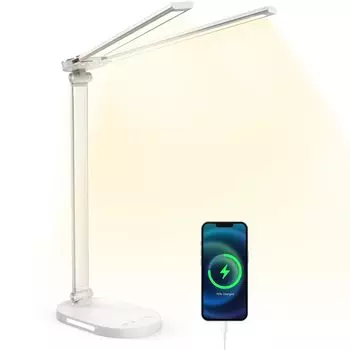 Настольный светодиодный светильник с двумя лампами 650 лм, сверхвысокая столешница, 5 уровней цвета, 5 уровней сенсорного датчика, USB-настольный светильник с функцией памяти, для чтения и учебы, бар,