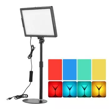Настольный светодиодный видеосвет 15 Вт Светодиодная заполняющая световая панель с металлической стойкой для освещения конференций чёрный