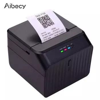 Настольный термопринтер Aibecy, 58 мм, проводной принтер штрих-кодов, USB-соединение, 2 рулона бумаги US Plug with Biuetooth чёрный
