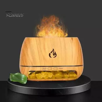 Настольный увлажнитель воздуха, диффузор эфирного масла с цветным светом RGB, реалистичный эффект пламени, диффузор аромата 3-в-1, лампа из соляного камня