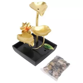 Настольный водопад-фонтан, 3 уровня, лист лотоса, светодиодная лампа, циркулирующая текущая вода, регулируемая для помещений