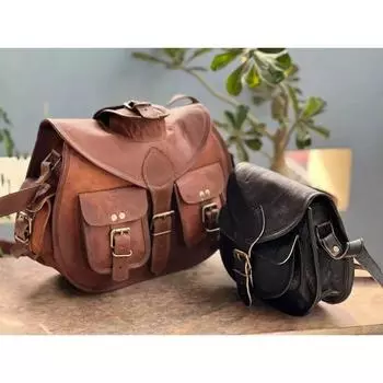 Настоящая козья кожа винтажная женская сумка-мессенджер через плечо Бесплатная черная сумка-кошелек 10 x 13 x 3/9 x 7 x 3 in коричневый/чёрный