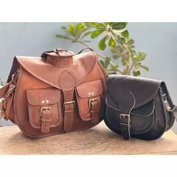 Настоящая козья кожа винтажная женская сумка-мессенджер через плечо Бесплатная черная сумка-кошелек 10 x 13 x 3/9 x 7 x 3 in коричневый/чёрный