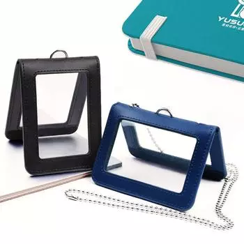 Настоящая кожа, высокопрозрачный держатель для бейджа с окном, офисный работник, деловая работа, нагрудный чехол для карточек с ремешком на цепочке из бисера