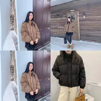 Настоящая модель пользуется популярностью, ретро-стойка и укороченный вельветовый пуховик в горошек в тон — тренд для женщин. S чёрный