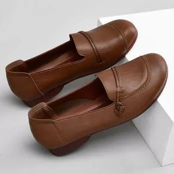 Настоящая мягкая кожаная модная обувь для мам 2024 года, новые женские туфли с неглубоким горлом, мягкая подошва из говяжьего сухожилия для людей среднего и пожилого возраста, Байда, не 35 чёрный