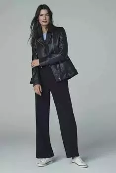 Настоящая мягкая куртка ручной работы из черной кожи для женщин, 100% овчина, мотоциклетная байкерская куртка XS чёрный