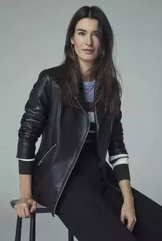 Настоящая мягкая куртка ручной работы из черной кожи для женщин, 100% овчина, мотоциклетная байкерская куртка XS чёрный