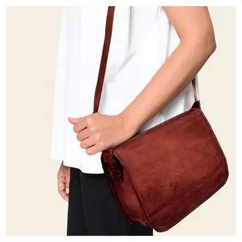 Настоящая новая винтажная женская сумка через плечо из натуральной кожи 7 x 9 x 3 in коричневый